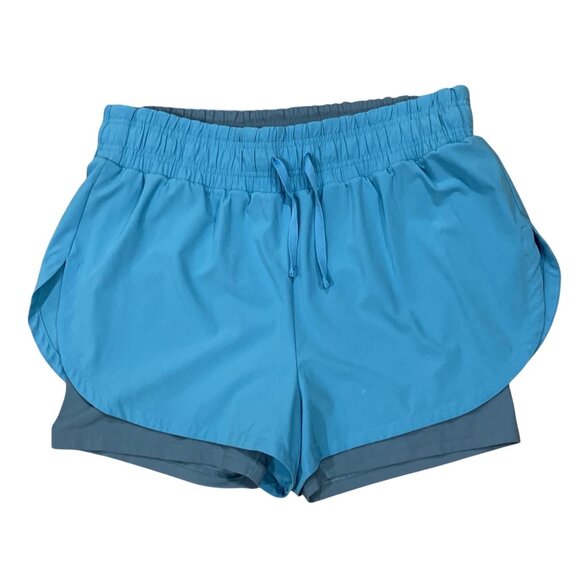 Gymshark Womens Dual-Layer Athletic Shorts XL Polyester/Nylon Blue & Teal - Picture 1 of 6